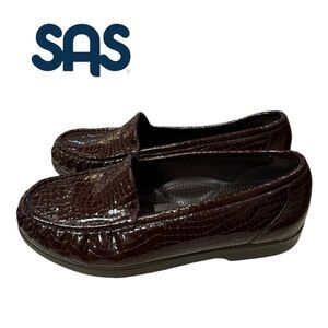 SAS Women's Simplify Brown Croc Slip-on Leather Loafers 8.5 8.5WW